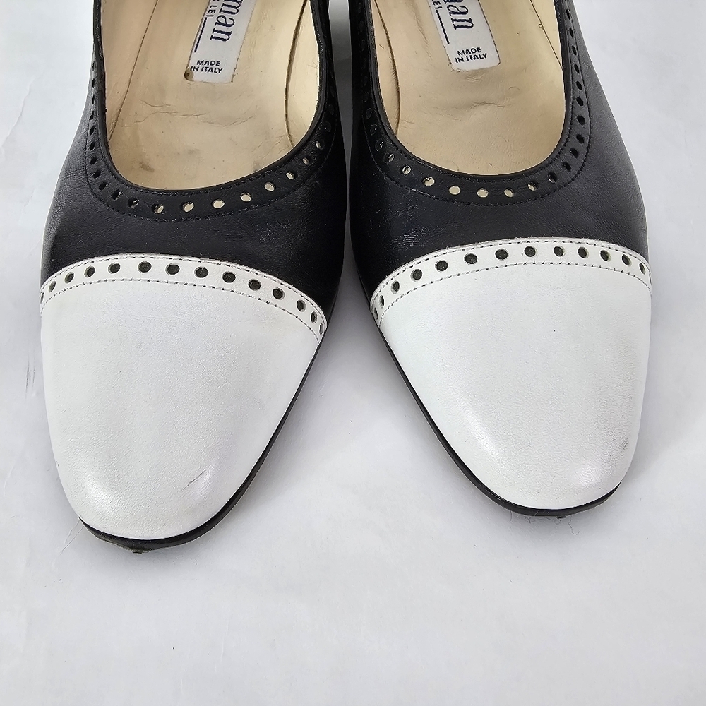 Caiman Leather Wingtip Perforated Pumps Black and White Shoes 36 - Picture 4 of 9